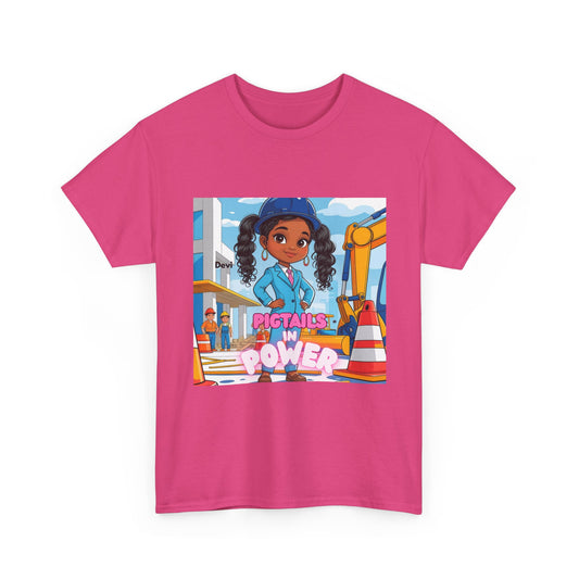 Womens T-Shirt — Pigtails in Power Graphic Tee (Girl Engineer Construction Theme)