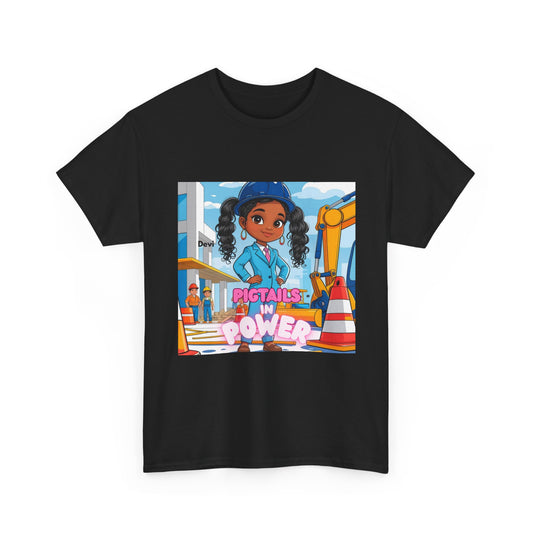 Womens T-Shirt — Pigtails in Power Graphic Tee (Girl Engineer Construction Theme)